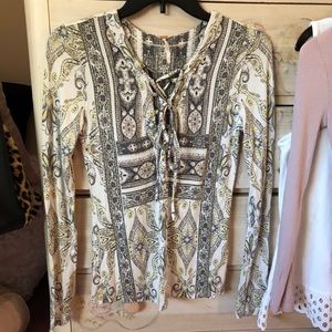 Free People Boho Lace Up Long Sleeve tee
